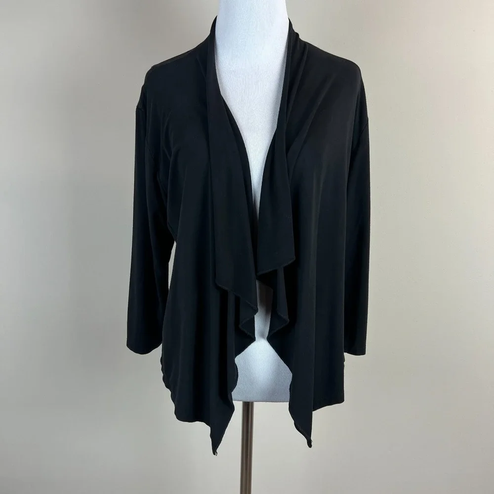 Bamboo by Creation Cardigan Topper Womens Medium Black Draped Open‎ 3/4 Sleeve M